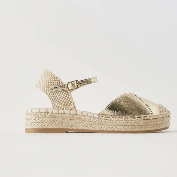 Zara Girls espadrilles sandals metallic crochet jute beige sand round toe boho - Picture 7 of 11